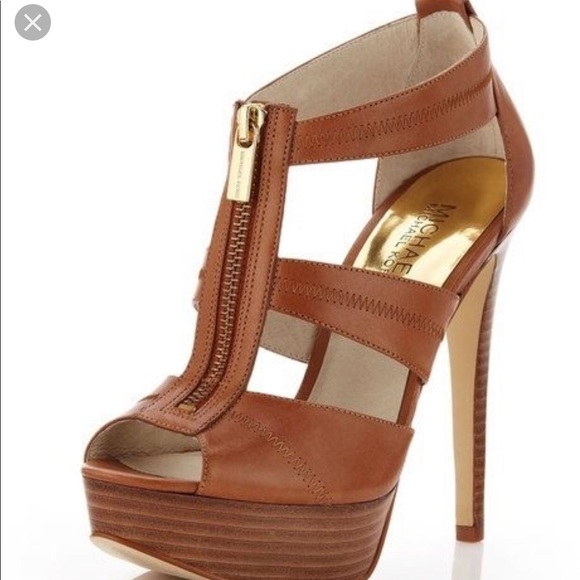 Tan leather Michael Kors strap platform heals - Picture 6 of 7